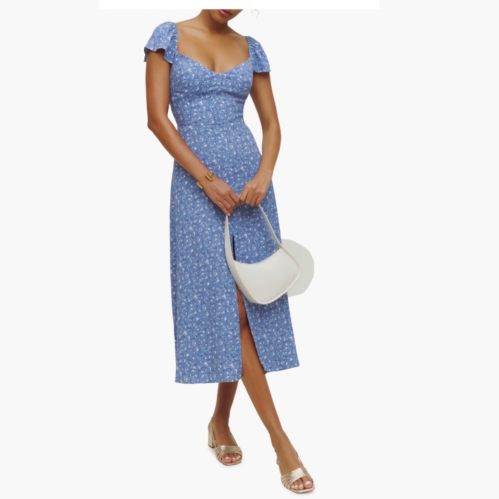 REFORMATION Baxley Floral Print Flutter Sleeve Midi Dress
